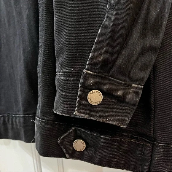 Cowgirl Rhinestone Fringe Black Denim Jacket, VEVERET sz 18. Trucker Glam Biker - Picture 10 of 11